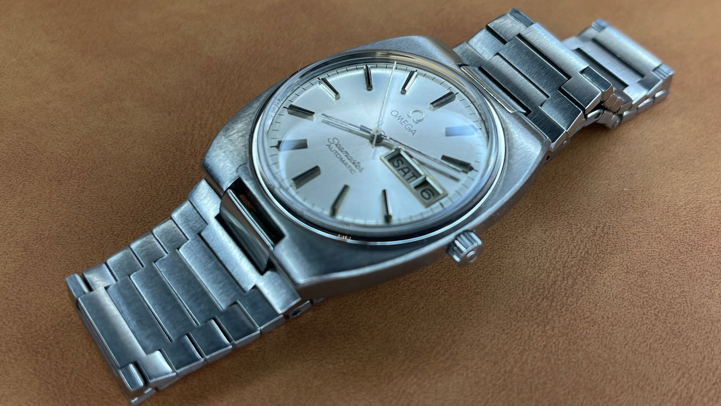 vintage 1970s omega seamaster silver day date dial gents automatic watch