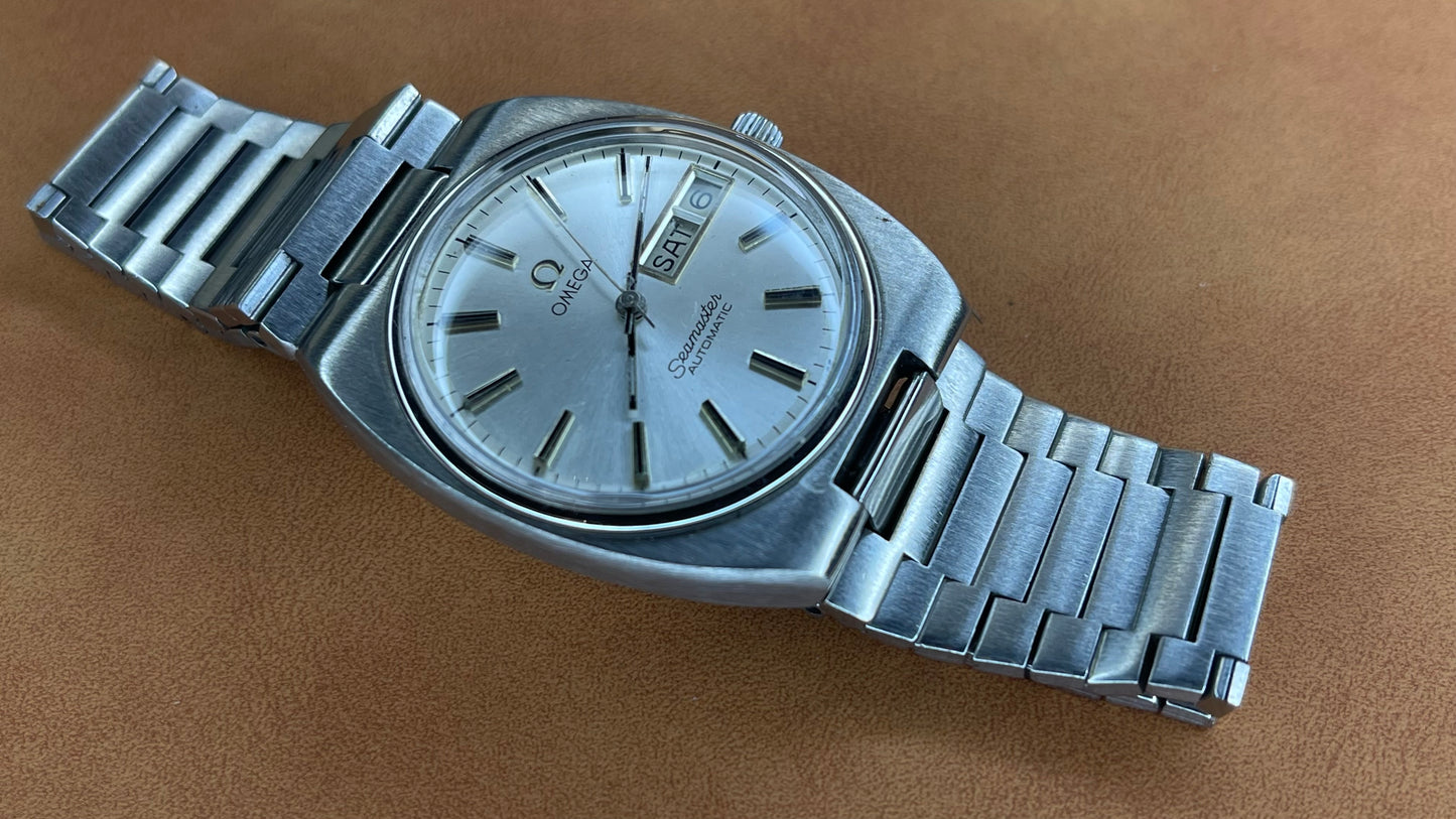 vintage 1970s omega seamaster silver day date dial gents automatic watch