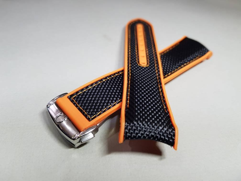 22mm orange black omega Seamaster speedmaster james bond 007 planet ocean professional watch strap bracelet band curve lug end rubber strap