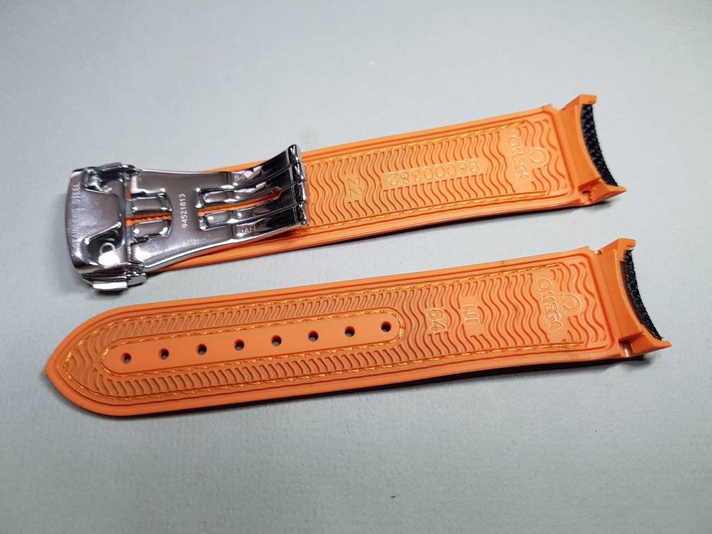 22mm orange black omega Seamaster speedmaster james bond 007 planet ocean professional watch strap bracelet band curve lug end rubber strap