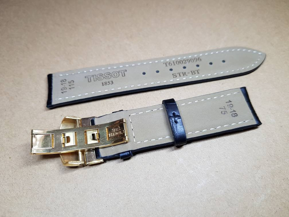 19mm tissot leather strap gold plated clasp butterfly deployment watch strap buckle TISSOT T461 T014417A T171186A PRC200 on sale on sale
