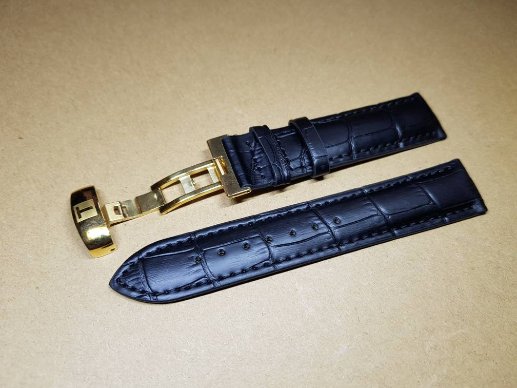 19mm tissot leather strap gold plated clasp butterfly deployment watch strap buckle TISSOT T461 T014417A T171186A PRC200 on sale on sale