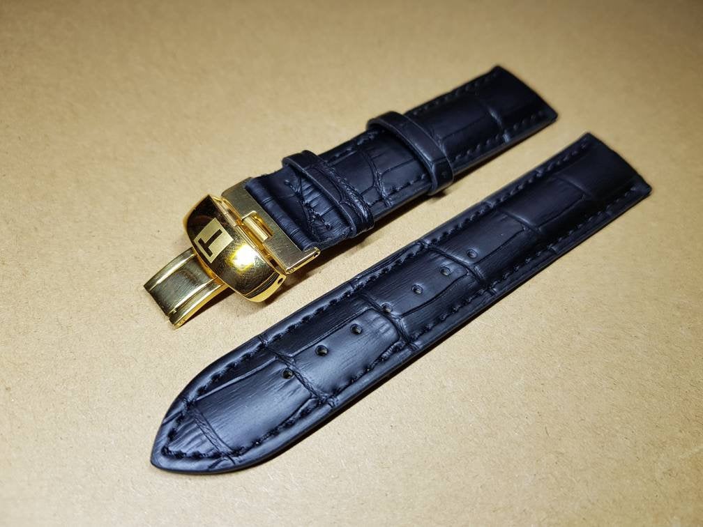 19mm tissot leather strap gold plated clasp butterfly deployment watch strap buckle TISSOT T461 T014417A T171186A PRC200 on sale on sale