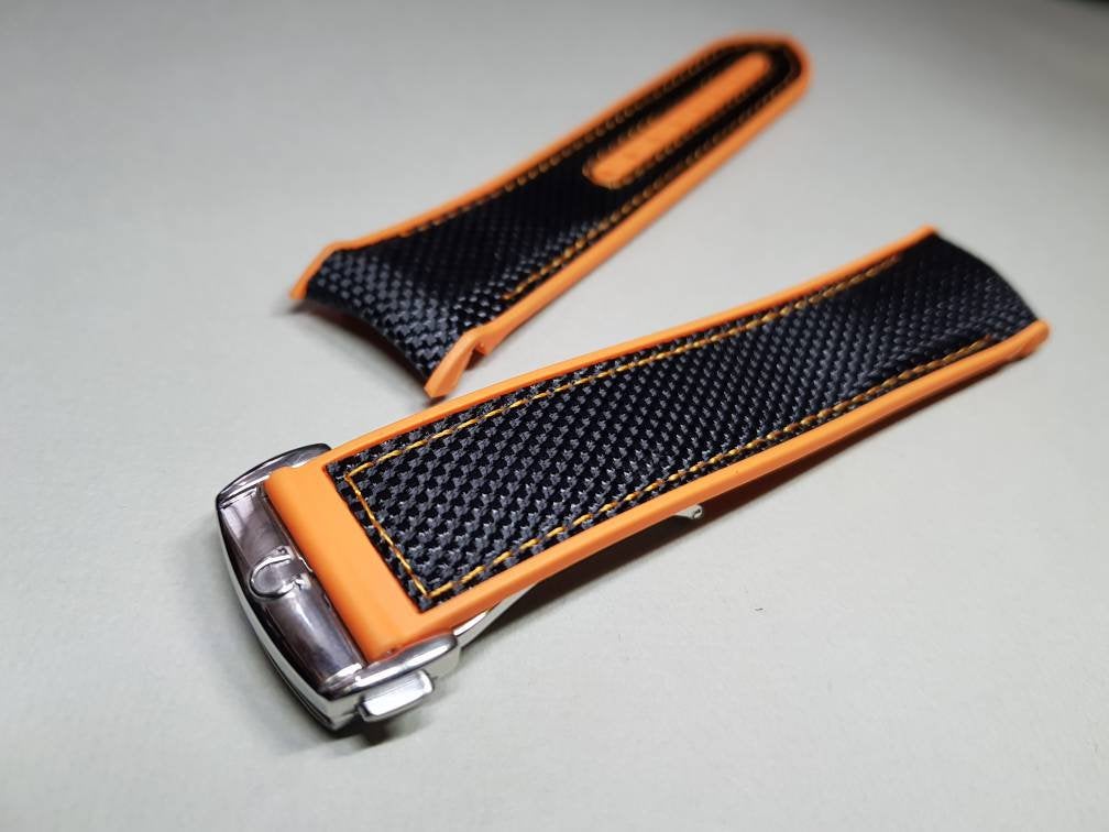 22mm orange black omega Seamaster speedmaster james bond 007 planet ocean professional watch strap bracelet band curve lug end rubber strap