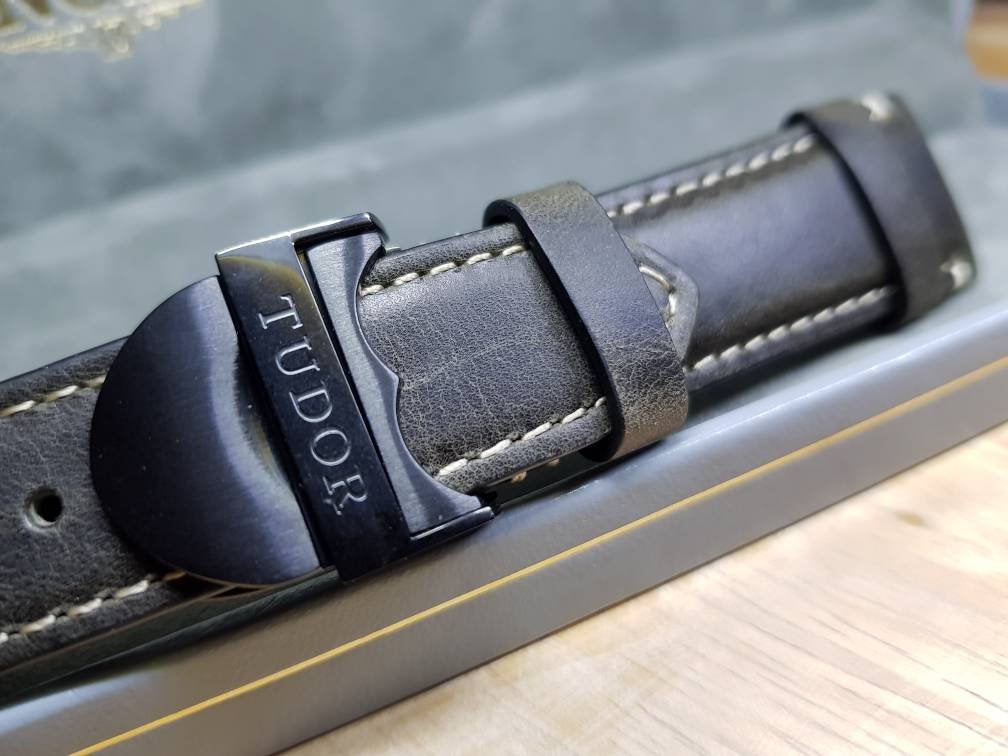 22mm tudor leather strap bracelet fits the Tudor Black Bay and also Heritage Chrono models with deployment black clasp new on sale on
