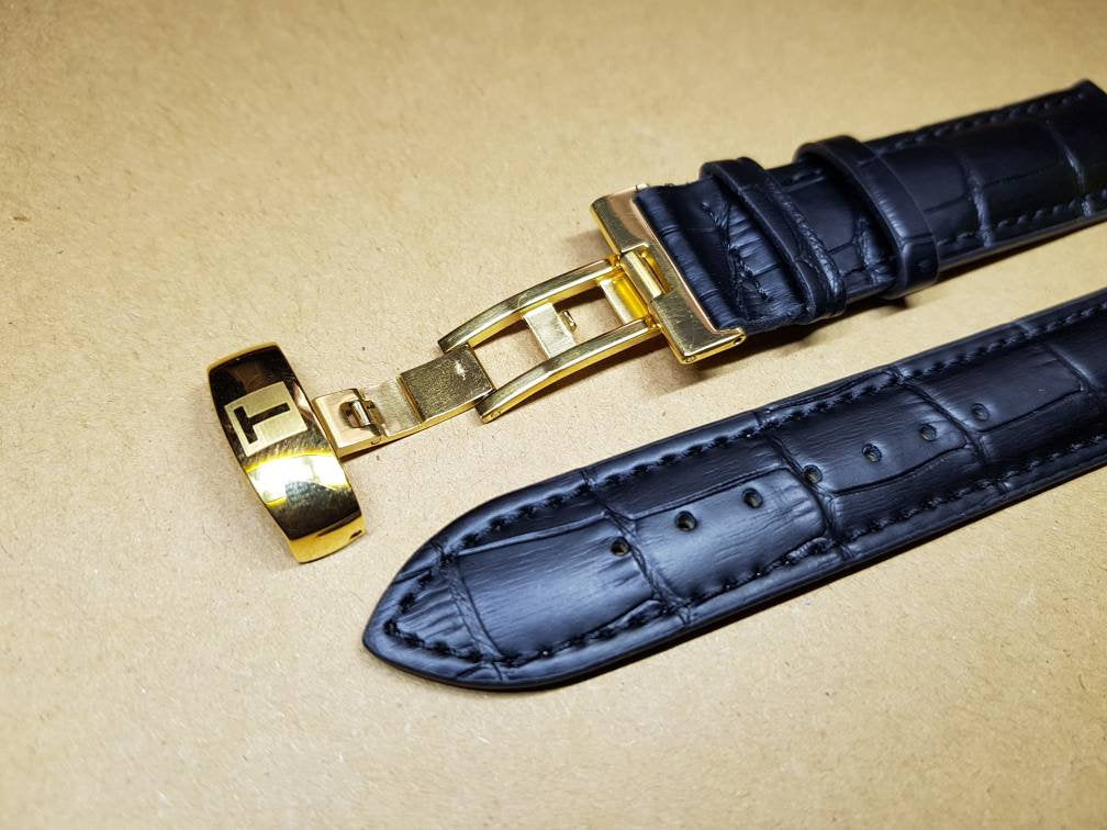 19mm tissot leather strap gold plated clasp butterfly deployment watch strap buckle TISSOT T461 T014417A T171186A PRC200 on sale on sale