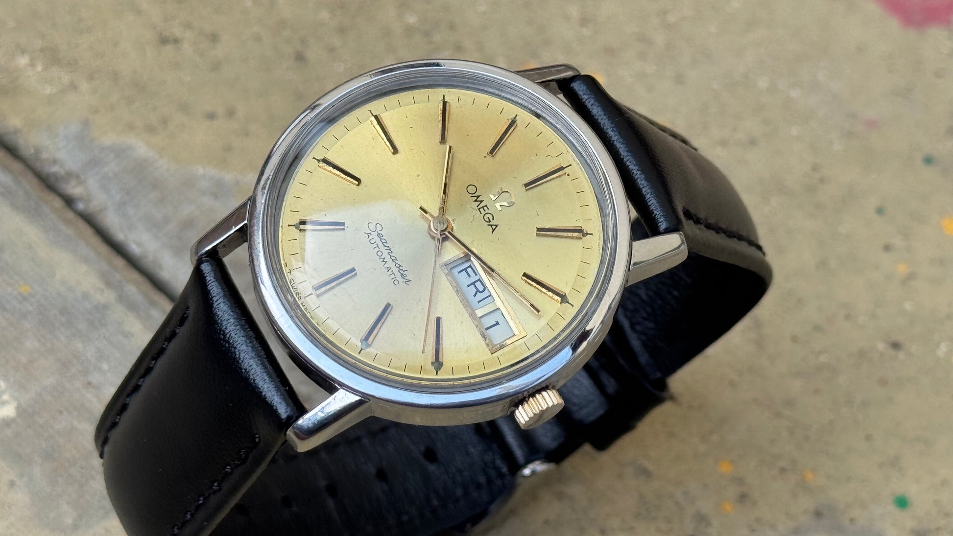 OMEGA Seamaster – Gold Dial, Day-Date, Automatic Watch (Vintage)