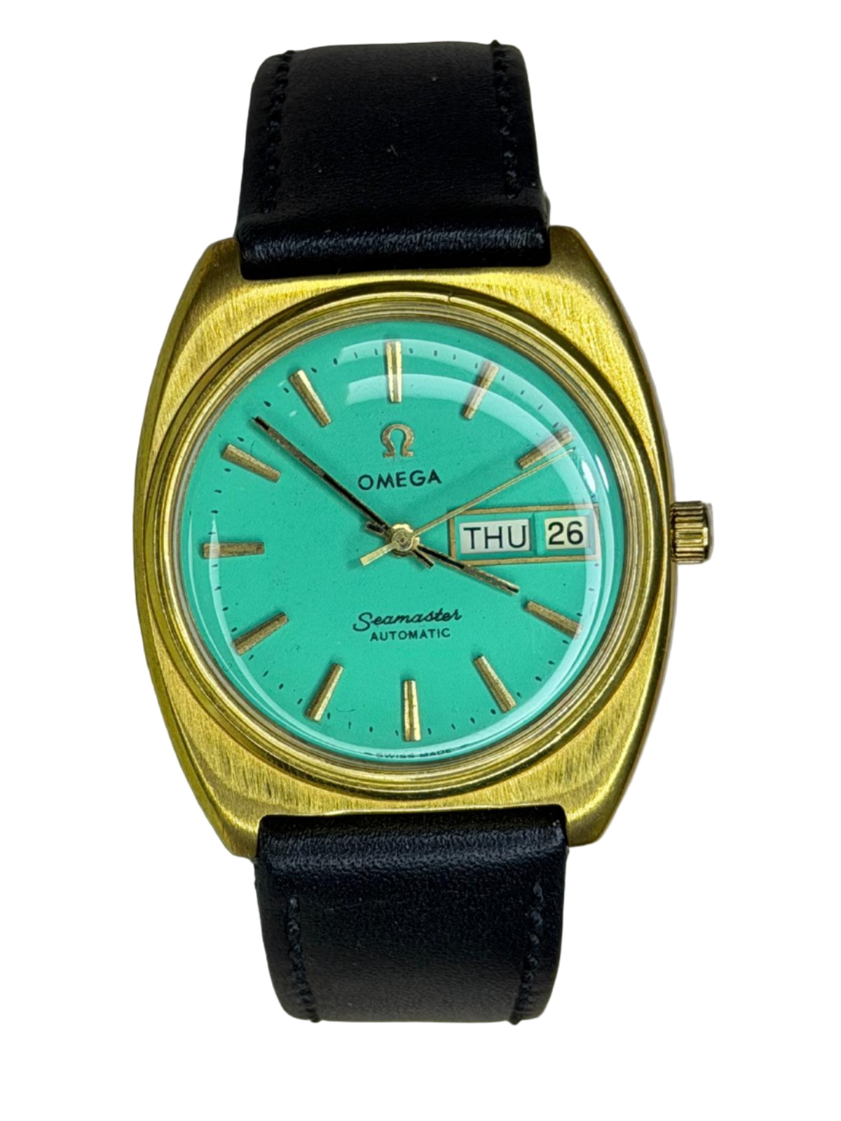 OMEGA Seamaster Automatic Day-Date – Turquoise Dial, Gold-Tone Cushion Case