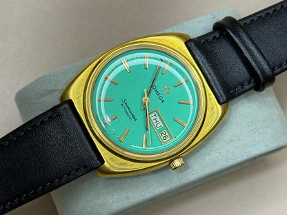 OMEGA Seamaster Automatic Day-Date – Turquoise Dial, Gold-Tone Cushion Case
