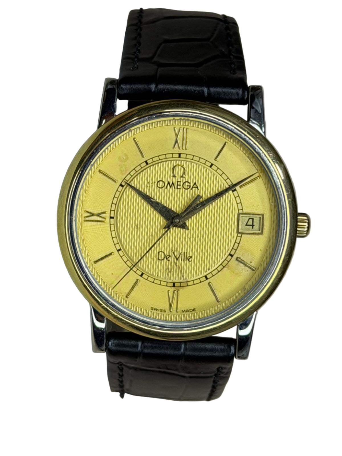 OMEGA De Ville – Gold Guilloché Dial, Date, Dress Watch (Vintage)