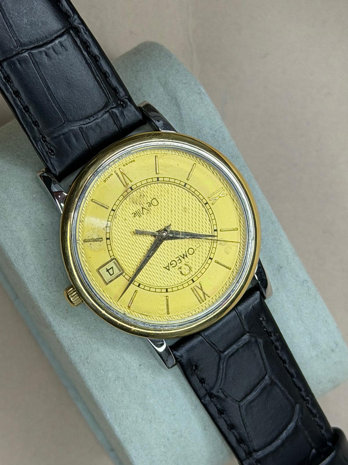 OMEGA De Ville – Gold Guilloché Dial, Date, Dress Watch (Vintage)