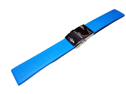 22mm Breitling Blue Rubber Strap/Bracelet With Clasp