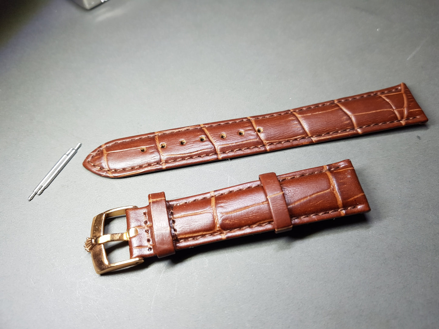18mm rolex genuine leather strap Bracelet band rose gold buckle clasp