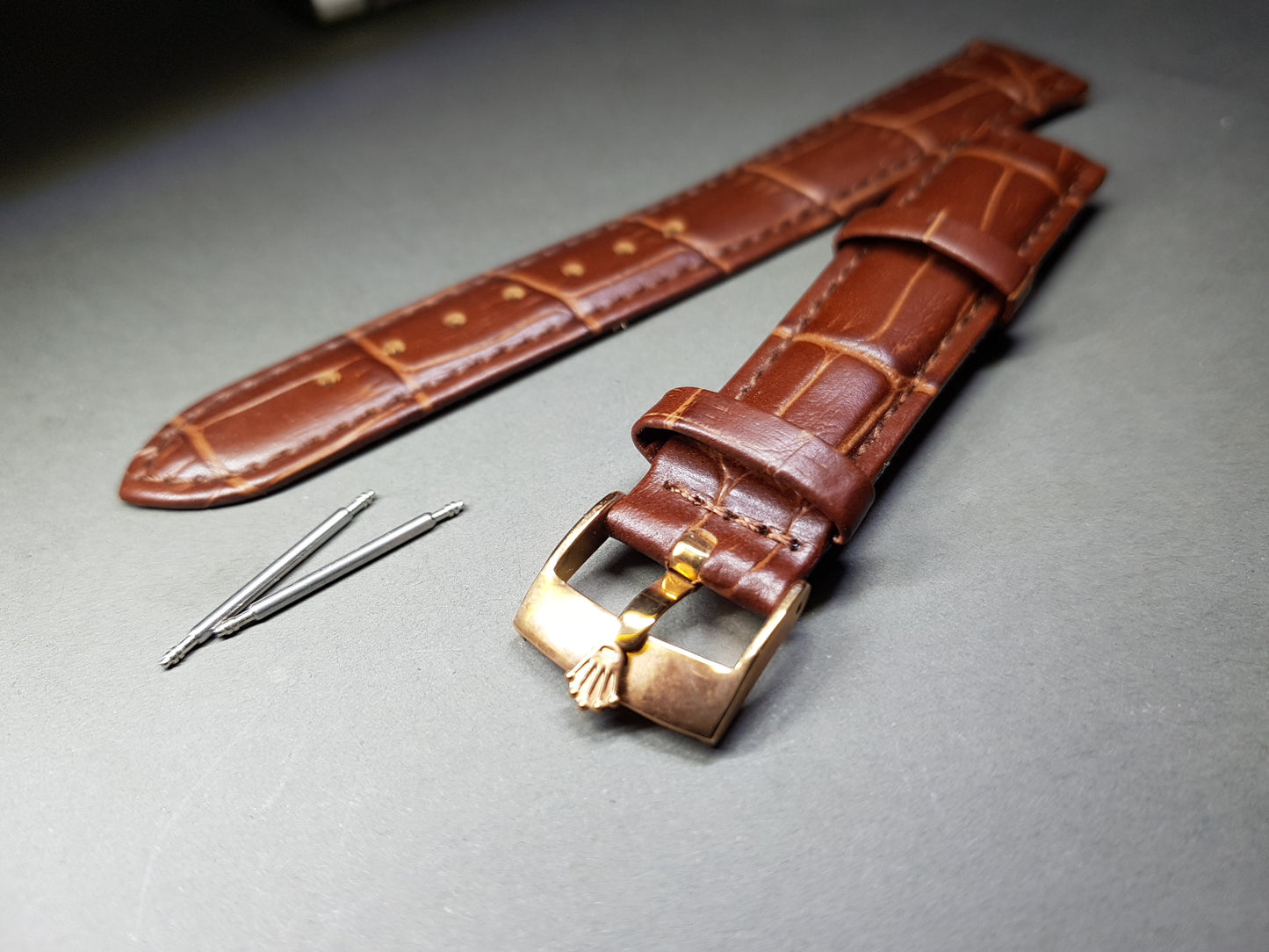 18mm rolex genuine leather strap Bracelet band rose gold buckle clasp