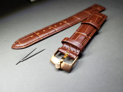 18mm rolex genuine leather strap Bracelet band rose gold buckle clasp