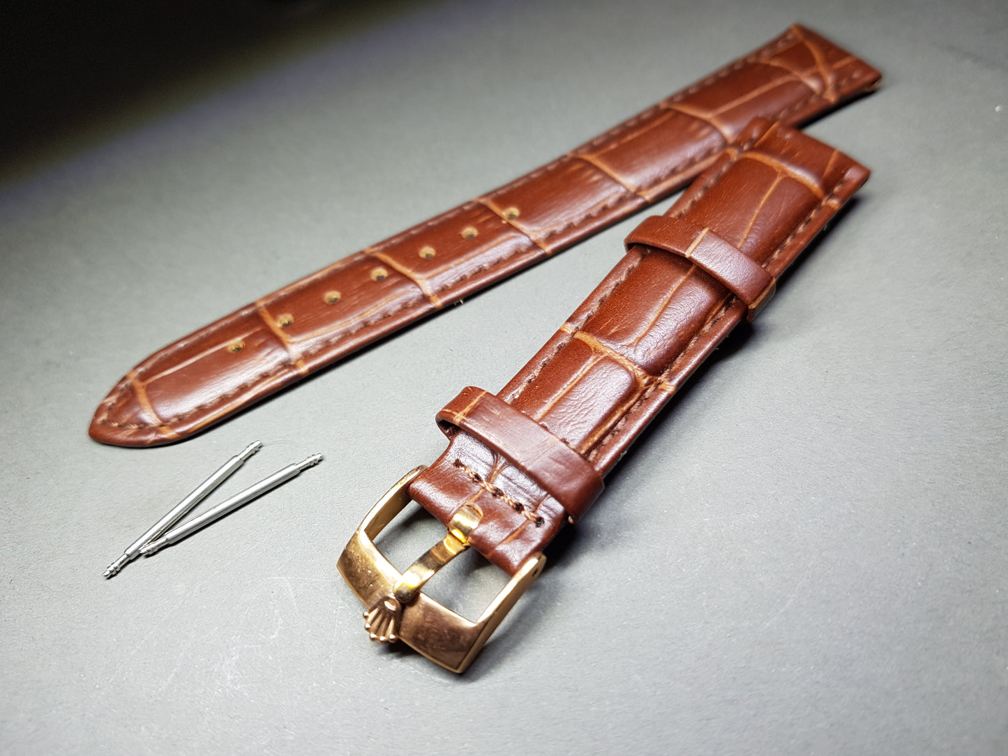 18mm rolex genuine leather strap Bracelet band rose gold buckle clasp