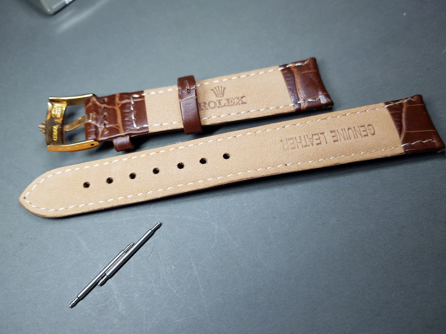 18mm rolex genuine leather strap Bracelet band rose gold buckle clasp