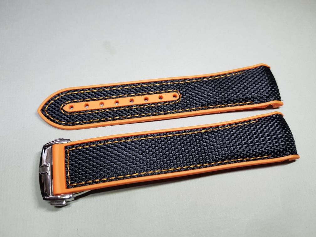 20mm omega rubber strap orange/ black curve end for omega Seamaster planet ocean professional watches strap bracelet band on  on sale