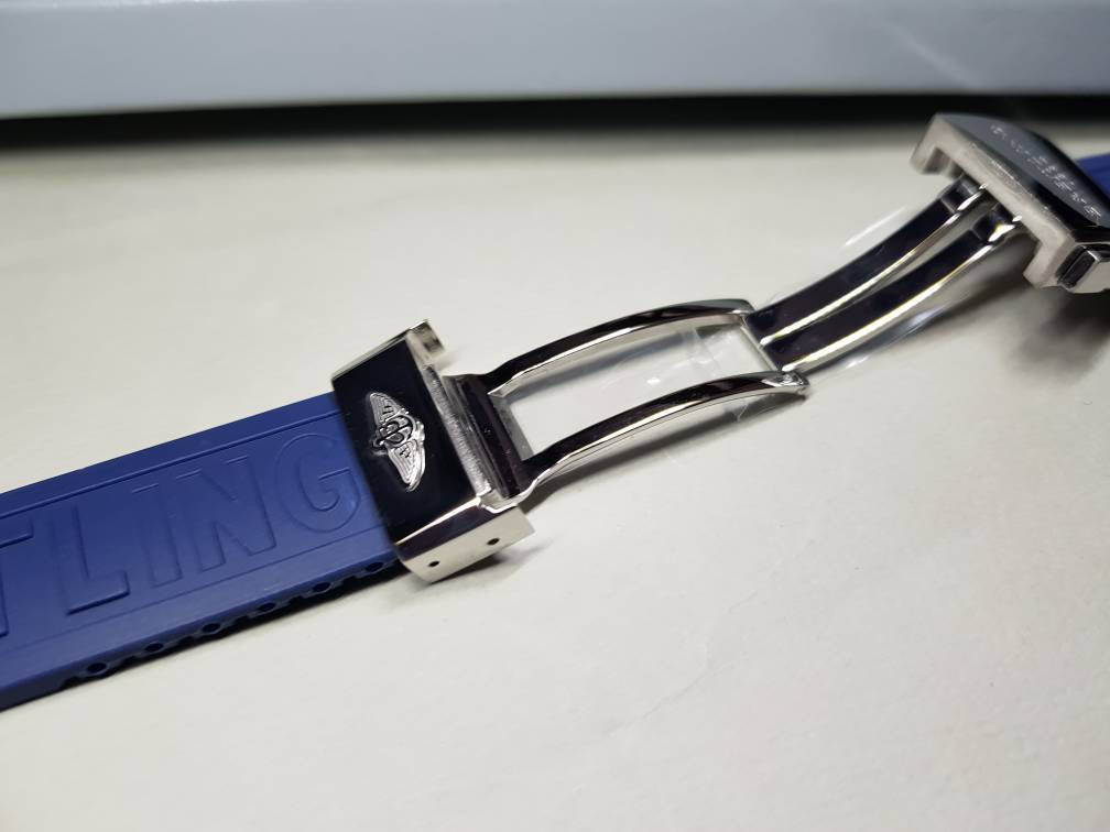 22mm Breitling blue Rubber Strap Band Btacelet With deployment double push button Clasp on sale
