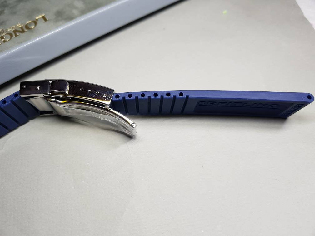 22mm Breitling blue Rubber Strap Band Btacelet With deployment double push button Clasp on sale