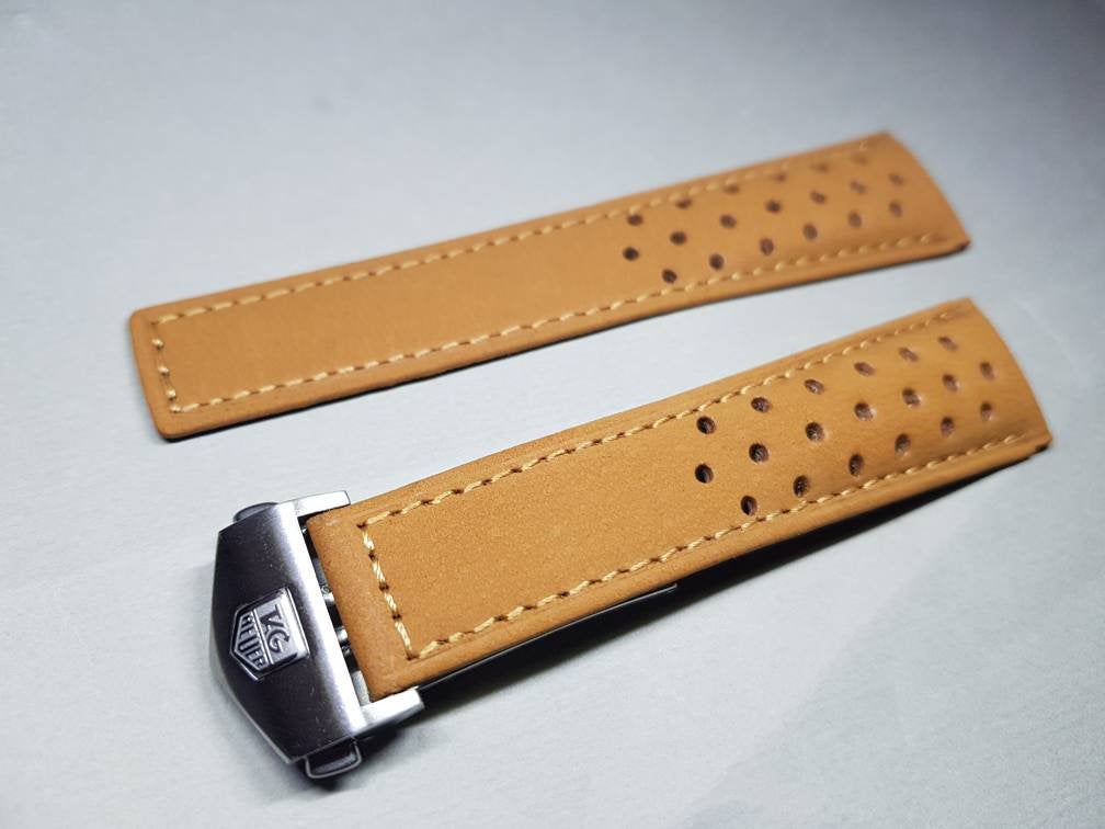22mm tag heuer leather strap with deployment stainless steel clasp  Watch Band Strap For Tag Heuer 22mm Watch Replacement strap on  on sale