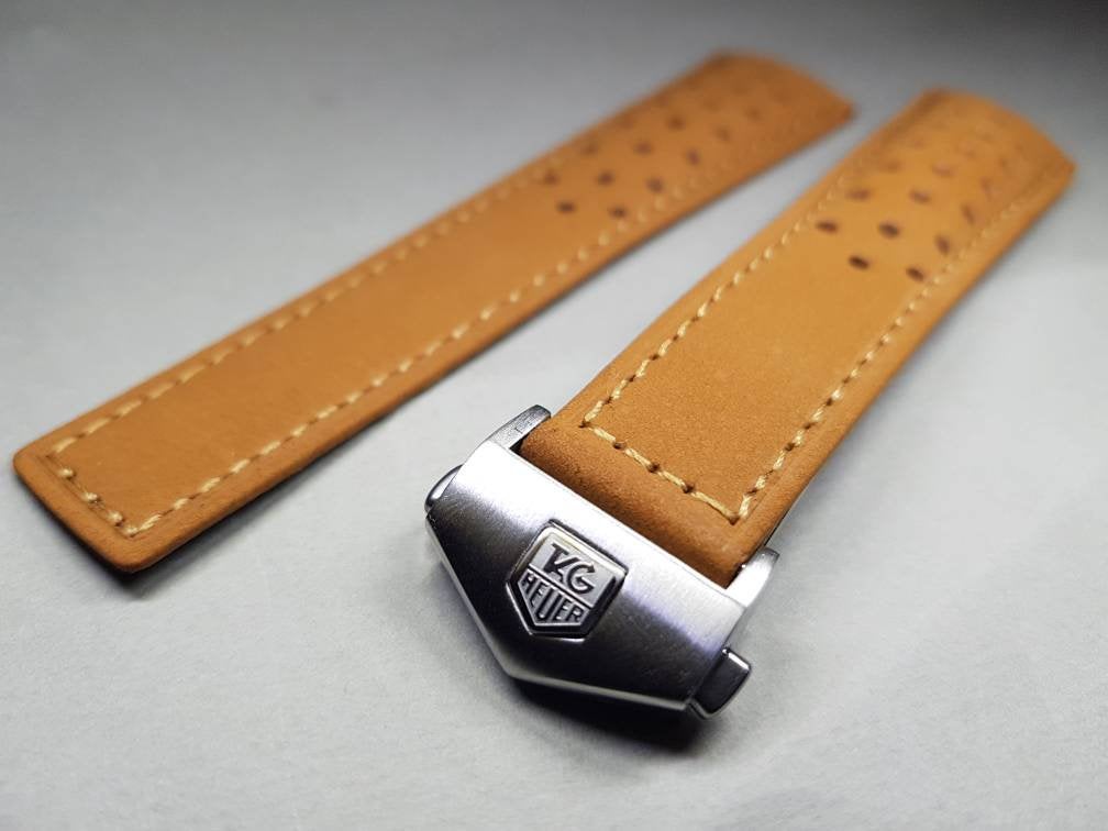 22mm tag heuer leather strap with deployment stainless steel clasp  Watch Band Strap For Tag Heuer 22mm Watch Replacement strap on  on sale