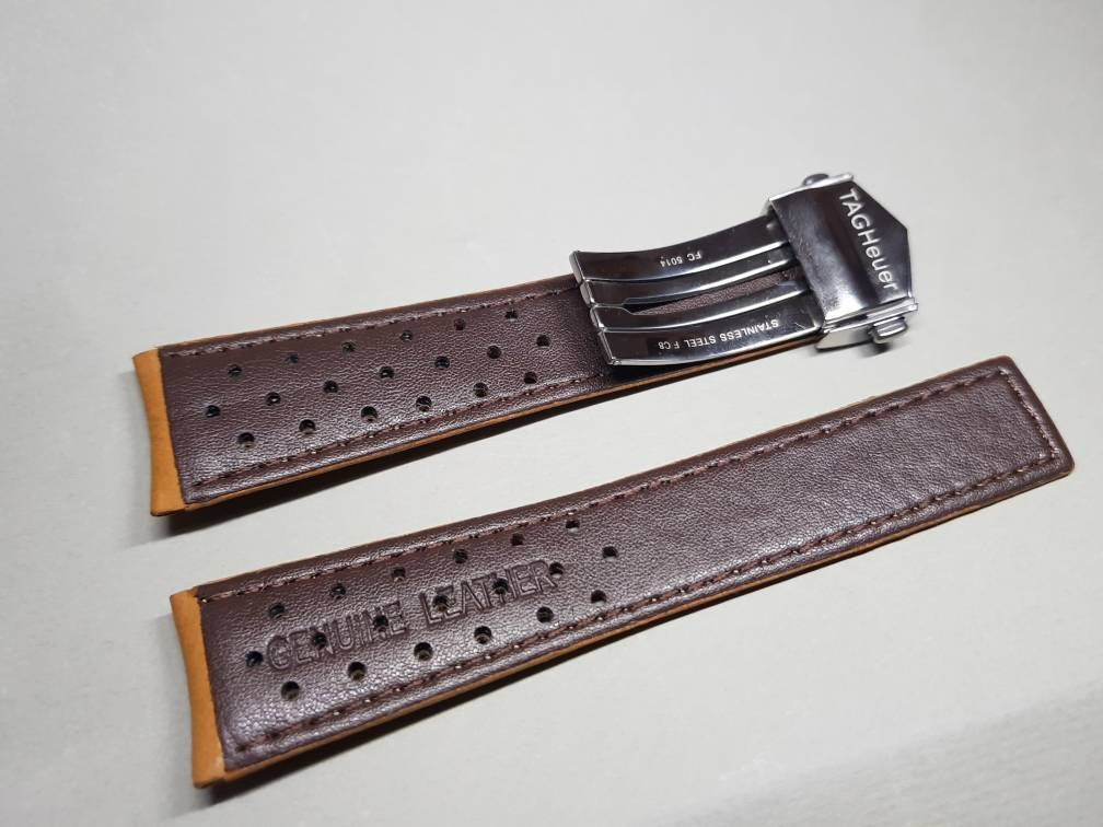 22mm tag heuer leather strap with deployment stainless steel clasp  Watch Band Strap For Tag Heuer 22mm Watch Replacement strap on  on sale