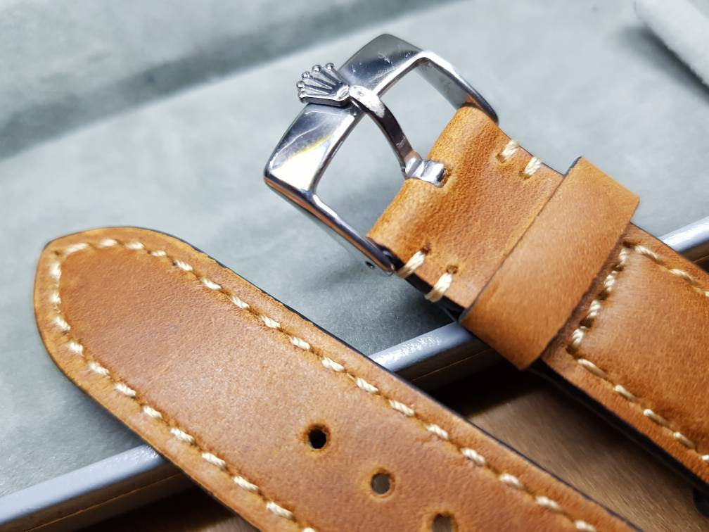 20mm Rolex vintage genuine leather strap for 20mm rolex watch stainless steel buckle ( FAST SHIPPING ) on sale