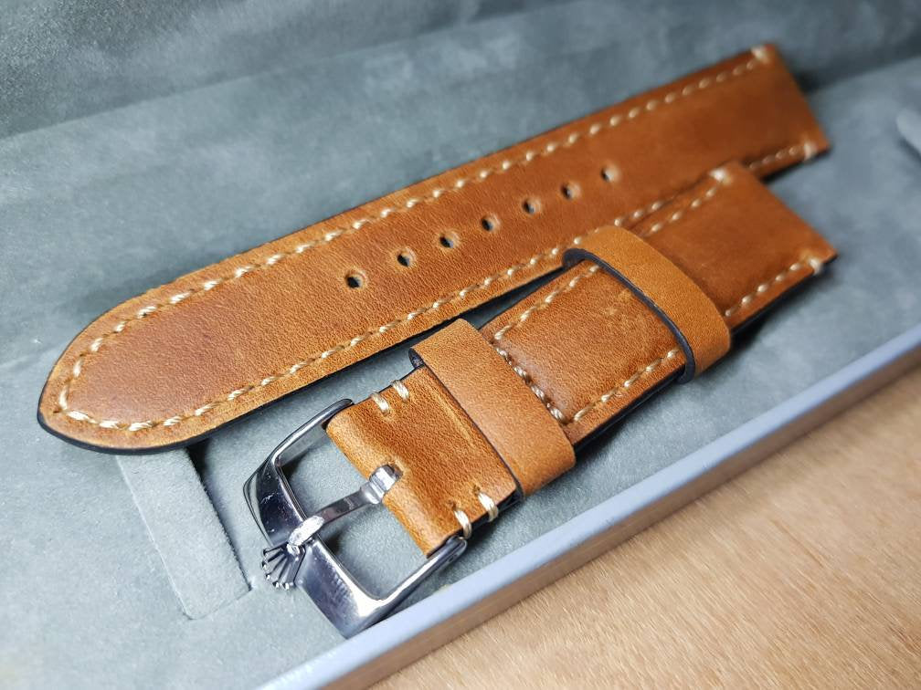 20mm Rolex vintage genuine leather strap for 20mm rolex watch stainless steel buckle ( FAST SHIPPING ) on sale
