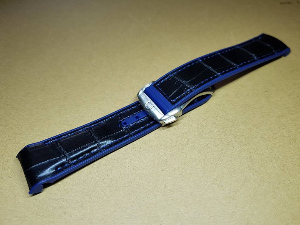 22mm omega rubber leather surface black blue strap omega Seamaster speedmaster james bond 007 planet ocean professional watch strap bracelet