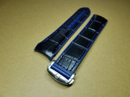 22mm omega rubber leather surface black blue strap omega Seamaster speedmaster james bond 007 planet ocean professional watch strap bracelet