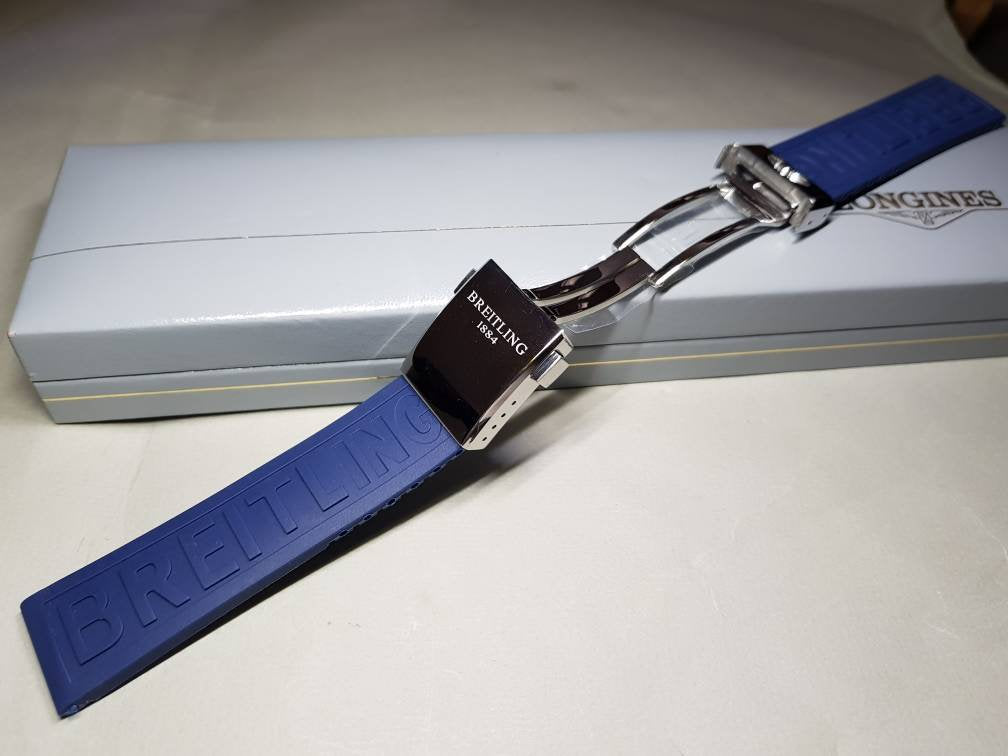 22mm Breitling blue Rubber Strap Band Btacelet With deployment double push button Clasp on sale