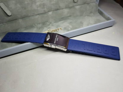 22mm Breitling blue Rubber Strap Band Btacelet With deployment double push button Clasp on sale