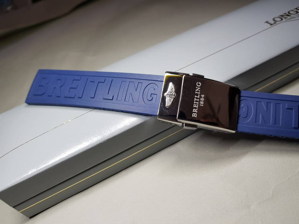 22mm Breitling blue Rubber Strap Band Btacelet With deployment double push button Clasp on sale