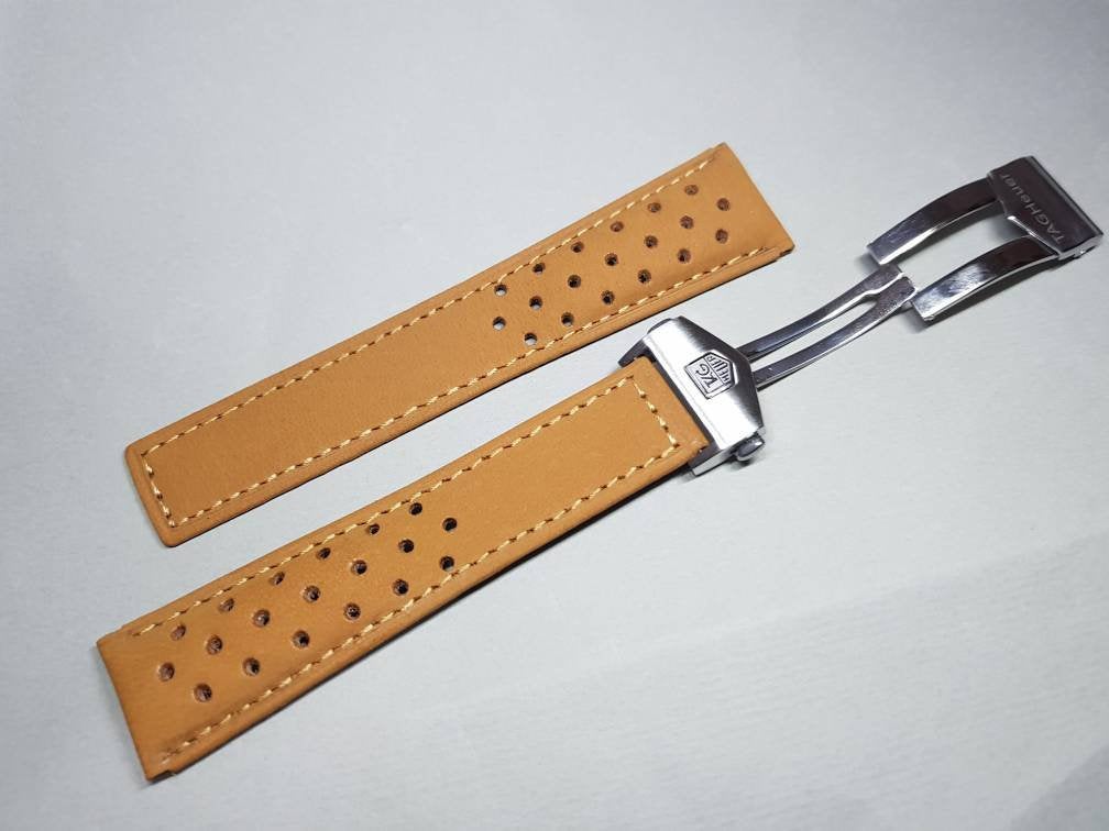 22mm tag heuer leather strap with deployment stainless steel clasp  Watch Band Strap For Tag Heuer 22mm Watch Replacement strap on  on sale