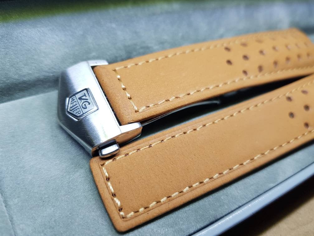 22mm tag heuer leather strap with deployment stainless steel clasp  Watch Band Strap For Tag Heuer 22mm Watch Replacement strap on  on sale