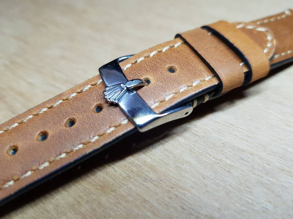 20mm Rolex vintage genuine leather strap for 20mm rolex watch stainless steel buckle ( FAST SHIPPING ) on sale