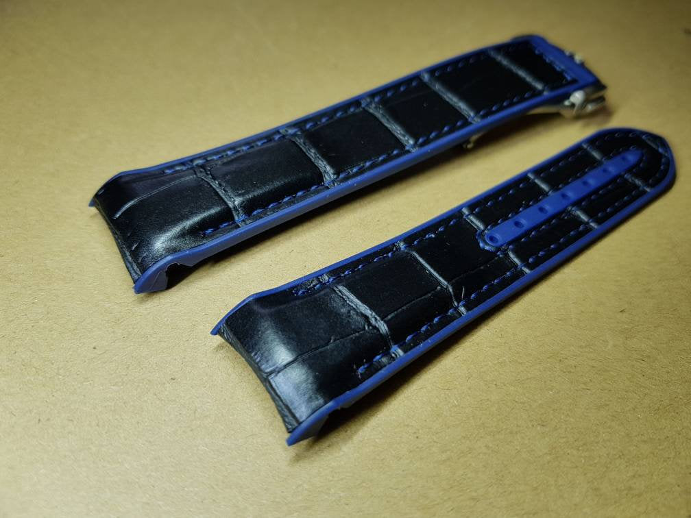 22mm omega rubber leather surface black blue strap omega Seamaster speedmaster james bond 007 planet ocean professional watch strap bracelet
