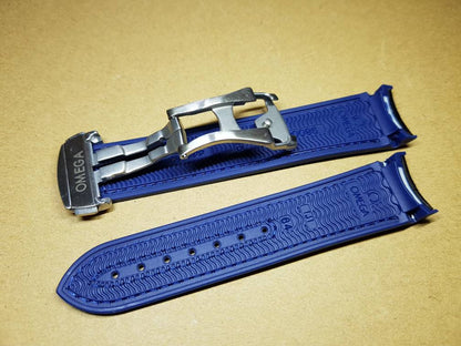 22mm omega rubber leather surface black blue strap omega Seamaster speedmaster james bond 007 planet ocean professional watch strap bracelet