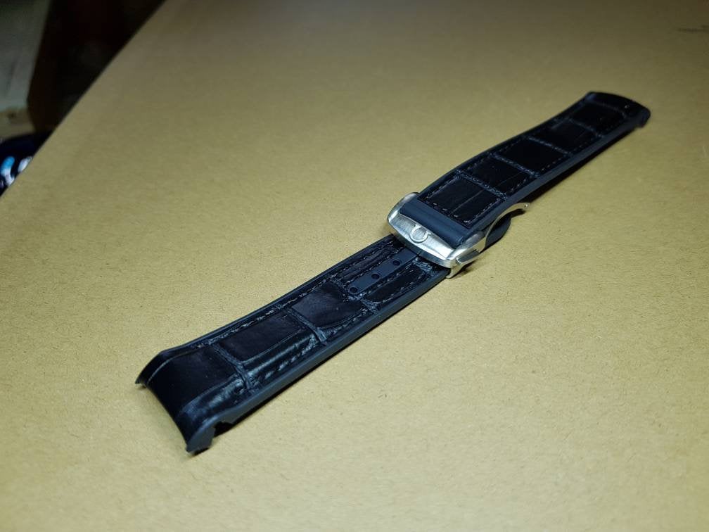 omega 22mm rubber croc leather surface black strap omega Seamaster speedmaster james bond 007 planet ocean professional watch strap bracelet