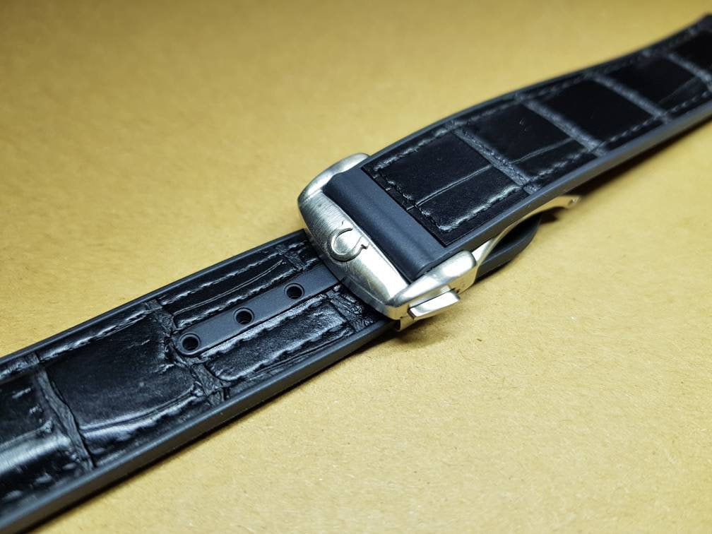 omega 22mm rubber croc leather surface black strap omega Seamaster speedmaster james bond 007 planet ocean professional watch strap bracelet