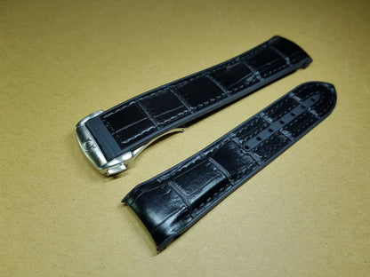 omega 22mm rubber croc leather surface black strap omega Seamaster speedmaster james bond 007 planet ocean professional watch strap bracelet